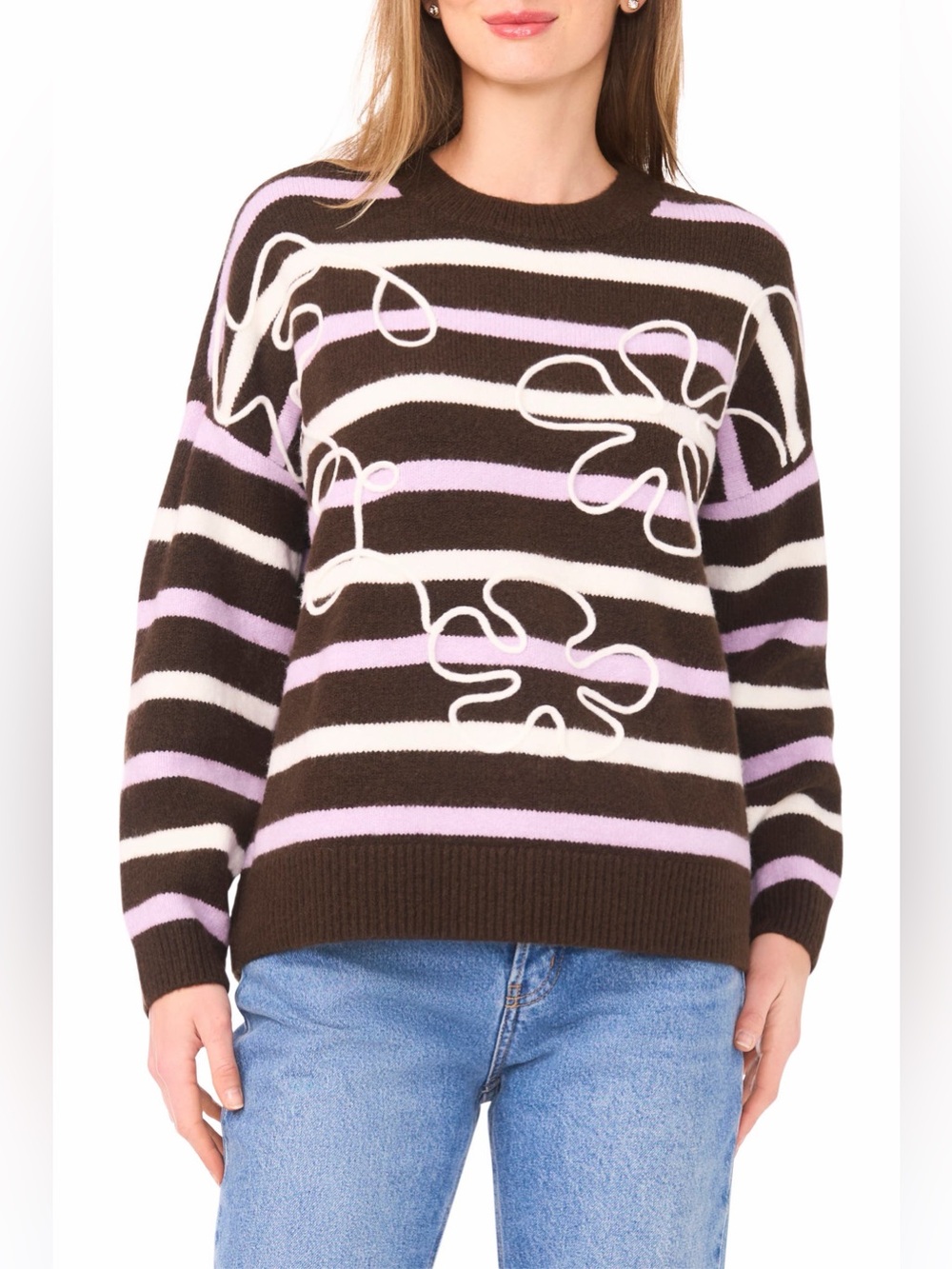 Parker Embroidered Striped Sweater soft cozy crewneck women’s size medium